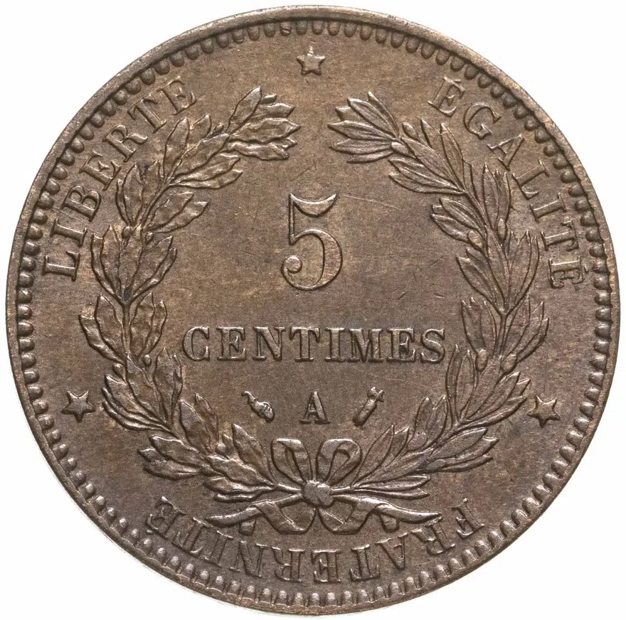 Франция 5 сантимов (centimes) 1896 A, реверс