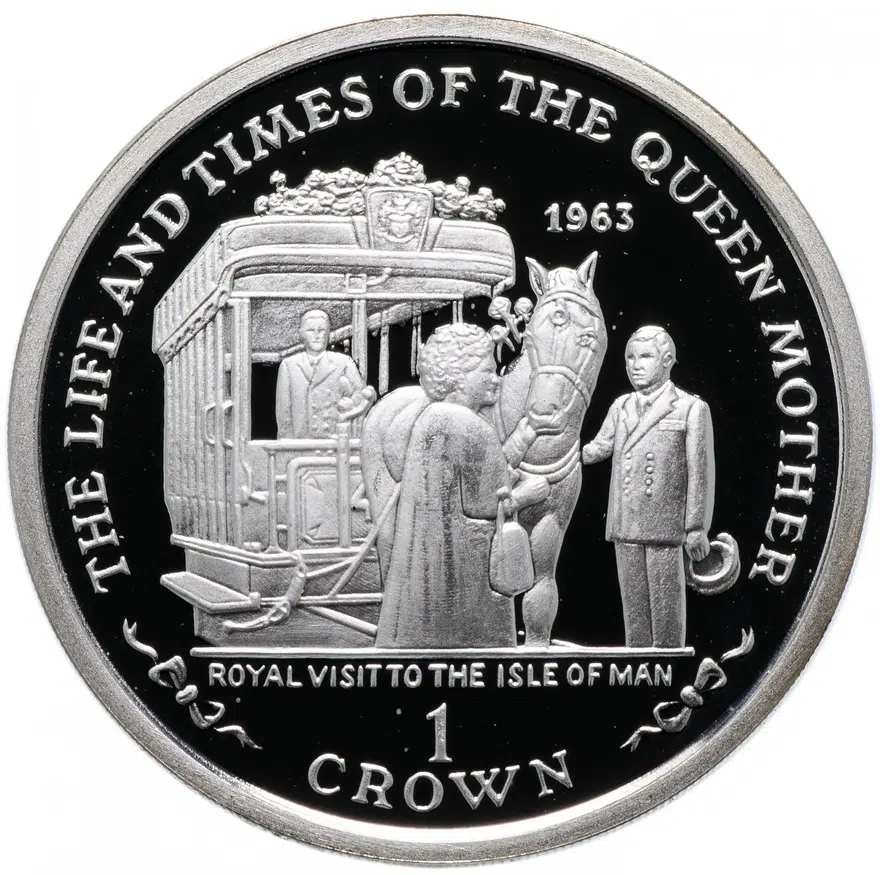 Остров Мэн 1 крона (crown) 2000 "Королевский визит 1945 года" с сертификатом, реверс