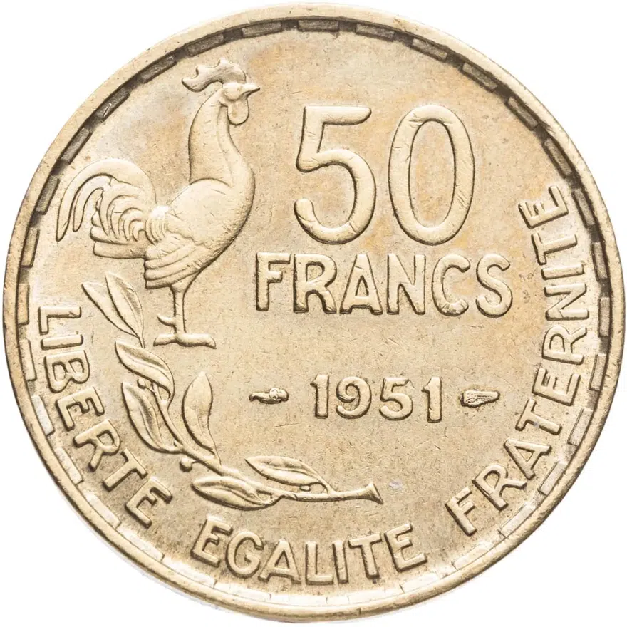 Франция  50 франков (francs) 1951   без обозначения монетного двора