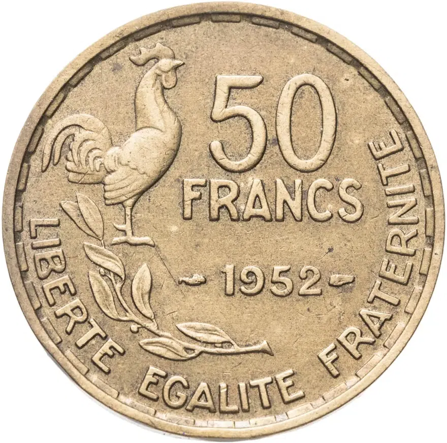 Франция  50 франков (francs) 1952   без обозначения монетного двора
