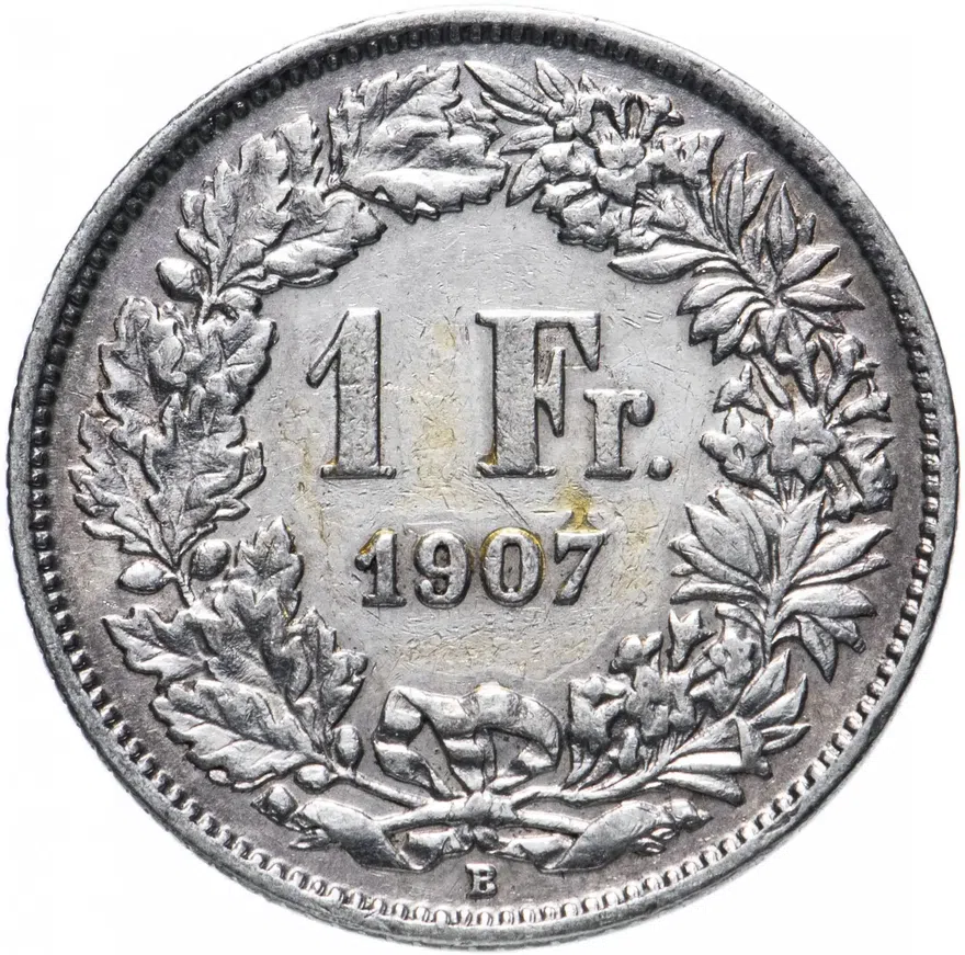 Швейцария 1 франк (franc) 1907, реверс