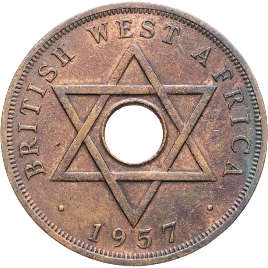 Британская Западная Африка 1 пенни (penny) 1957 KN  знак монетного двора: "KN" - Кингз Нортон Металл, Бирмингем
