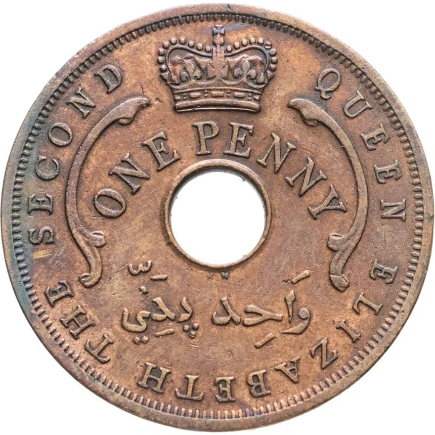Британская Западная Африка 1 пенни (penny) 1957 KN  знак монетного двора: "KN" - Кингз Нортон Металл, Бирмингем, реверс