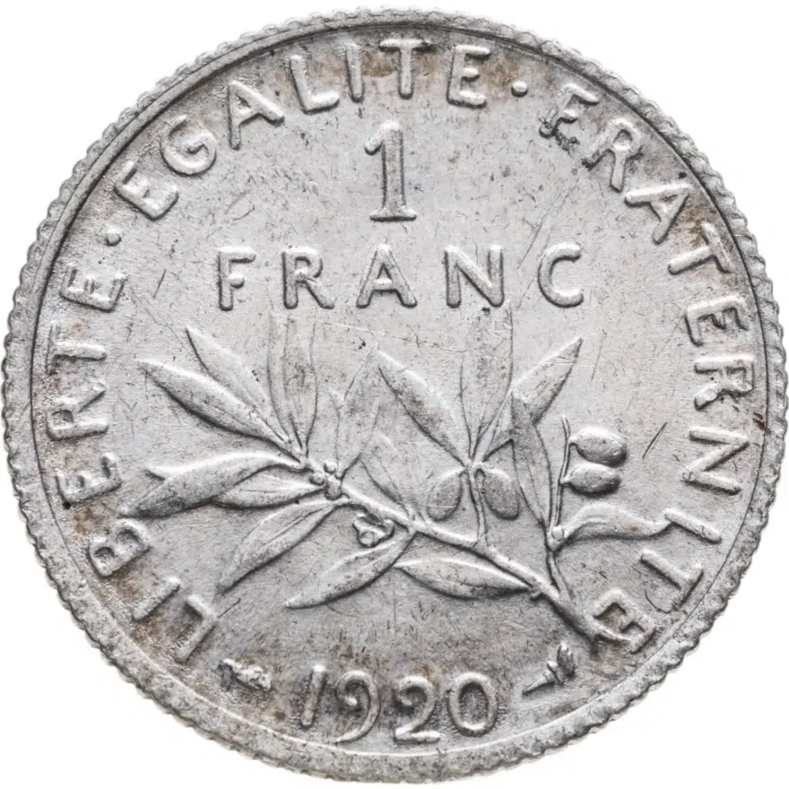 Франция 1 франк (franc) 1920   серебро