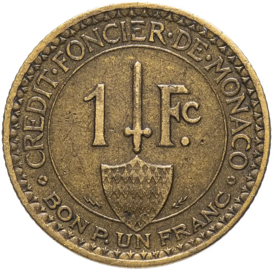 Монако  1 франк (franc) 1926, реверс