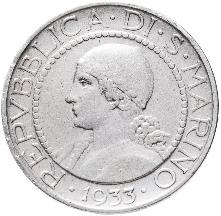 Сан-Марино 5 лир (lire) 1933, аверс
