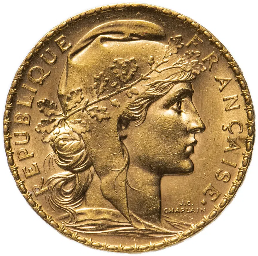 Франция 20 франков (francs) 1913, реверс