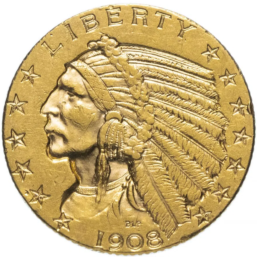 США 5 dollars (долларов) 1908 "Indian Head (голова индейца)", реверс