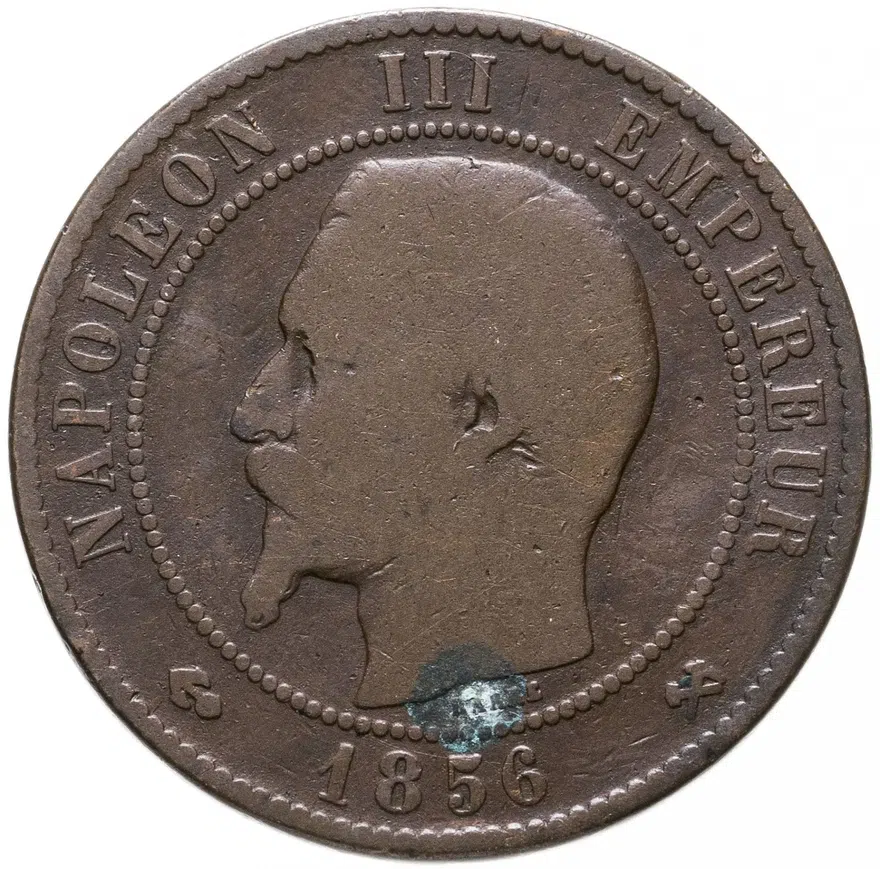 Франция 10 сантимов (centimes) 1856 B  знак монетного двора: "B" - Руан, аверс