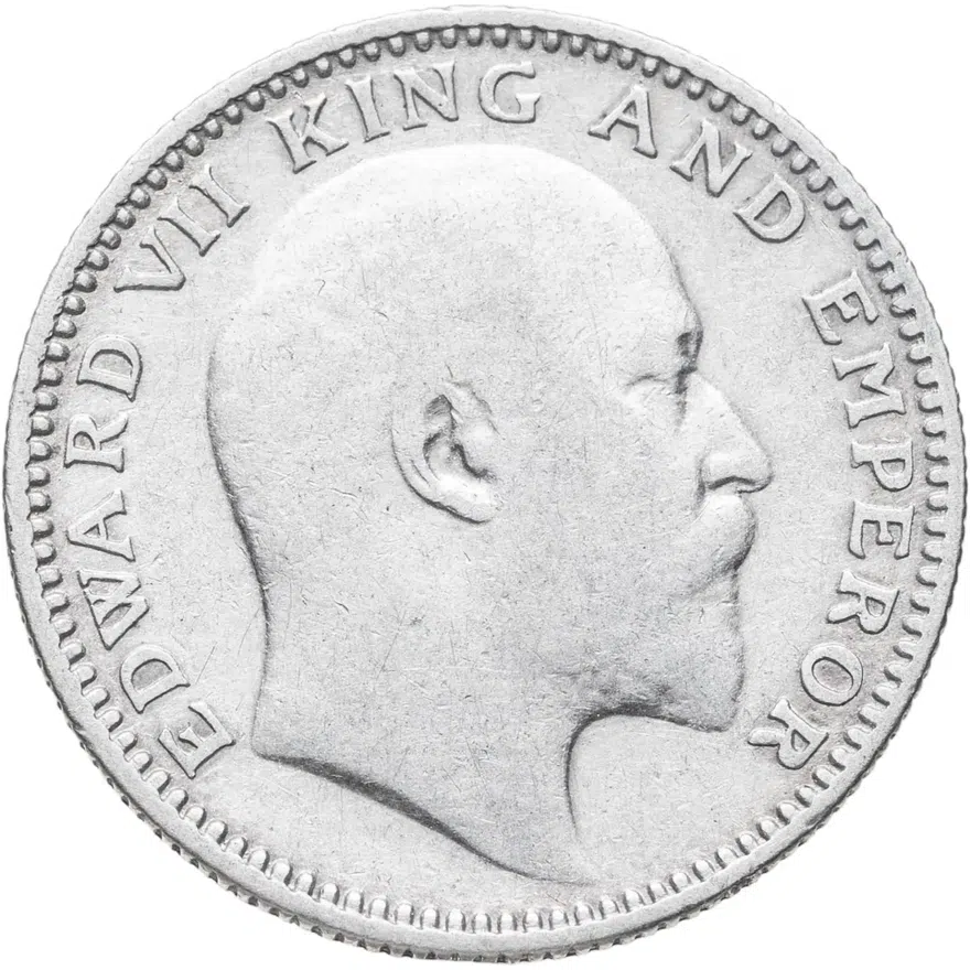 Индия (Британская) 1/2 рупии (rupee) 1910   Без отметки монетного двора, реверс