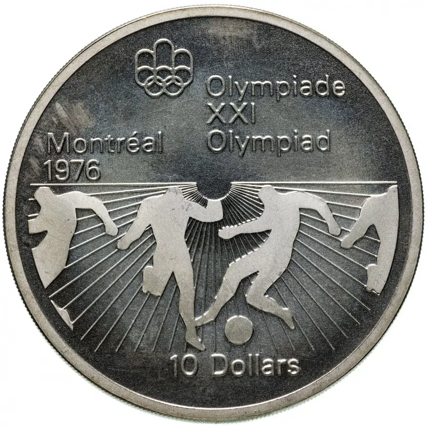 Канада 10 долларов (dollars) 1976 "XXI летние Олимпийские Игры, Монреаль 1976: Футбол"