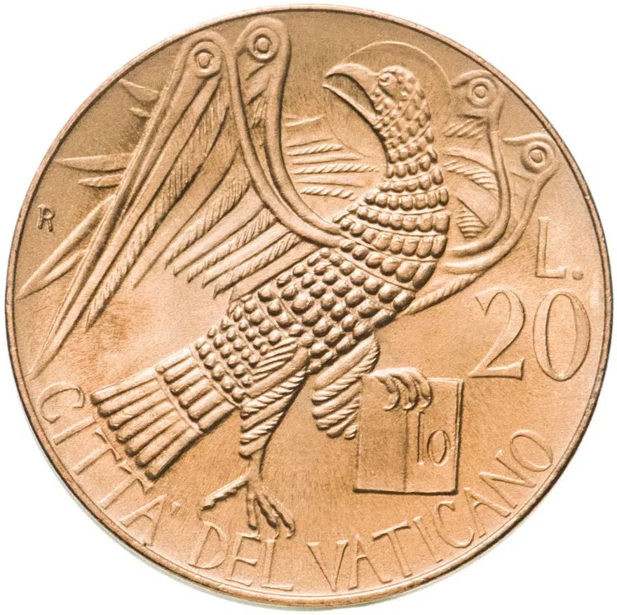 Ватикан 20 лир 1985, аверс