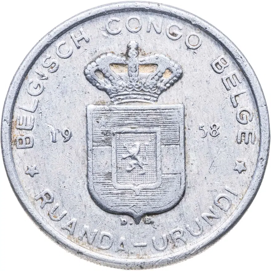 Руанда-Урунди 5 франков (francs) 1958  Бельгийское Конго, реверс