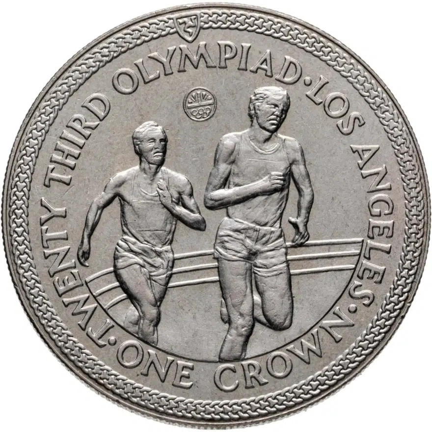Остров Мэн 1 крона (crown) 1984 XXIII летние Олимпийские Игры, Лос-Анджелес 1984 - бег, аверс