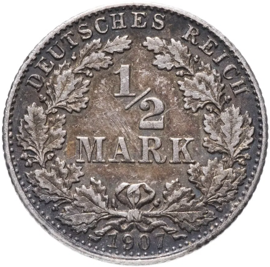 Германия 1/2 марки (mark) 1907 D, аверс