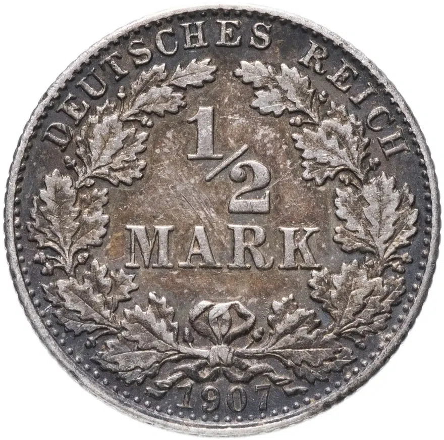 Германия 1/2 марки (mark) 1907 D, реверс