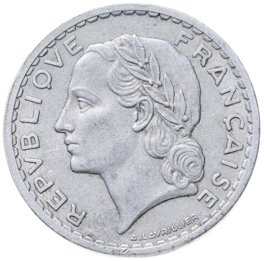 Франция 5 франков (francs) 1949   без обозначения монетного двора, аверс