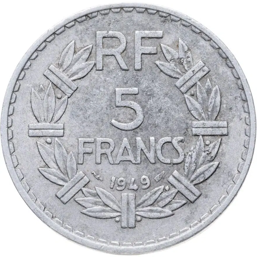Франция 5 франков (francs) 1949   без обозначения монетного двора, реверс