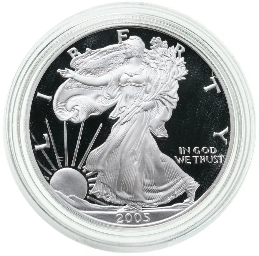 США 1 доллар (dollar) 2005 W  "Шагающая свобода. Американский серебряный орёл", аверс