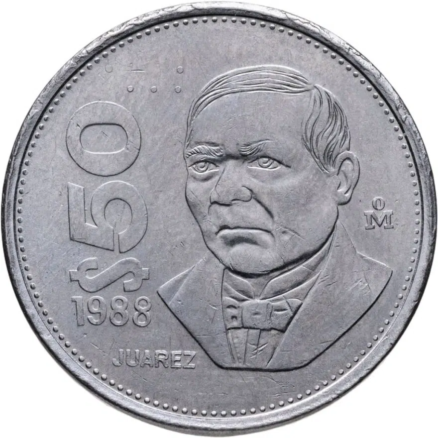 Мексика 50 песо (pesos) 1988  Нержавеющая сталь (магнетик) магнитная