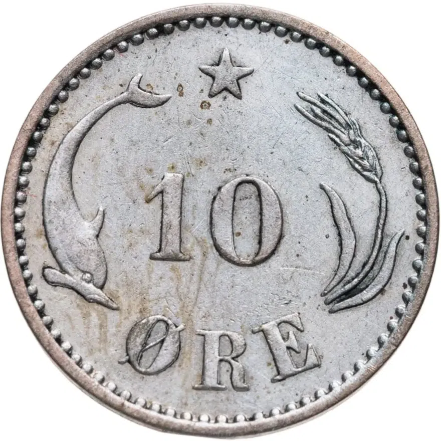 Дания 10 эре (ore) 1905, реверс