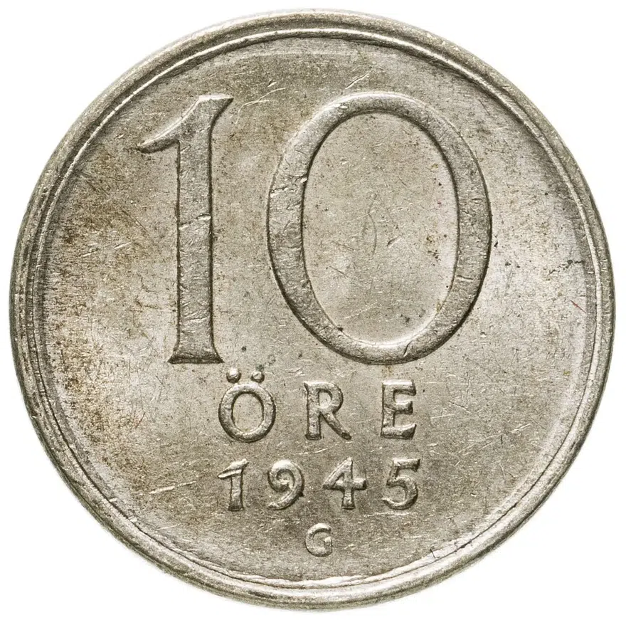 Швеция 10 эре (ore)  1945, аверс