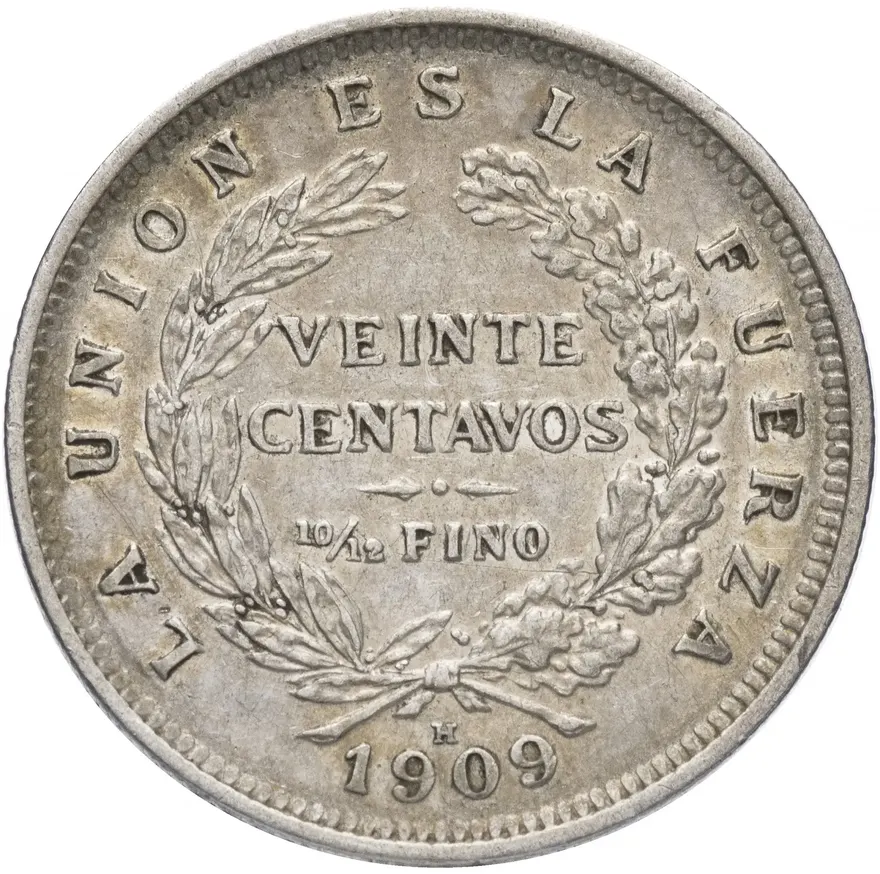 Боливия 20 сентаво 1909, реверс