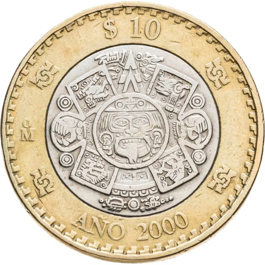 Мексика 10 песо (pesos) 2000  Смена тысячелетия - 2000 год