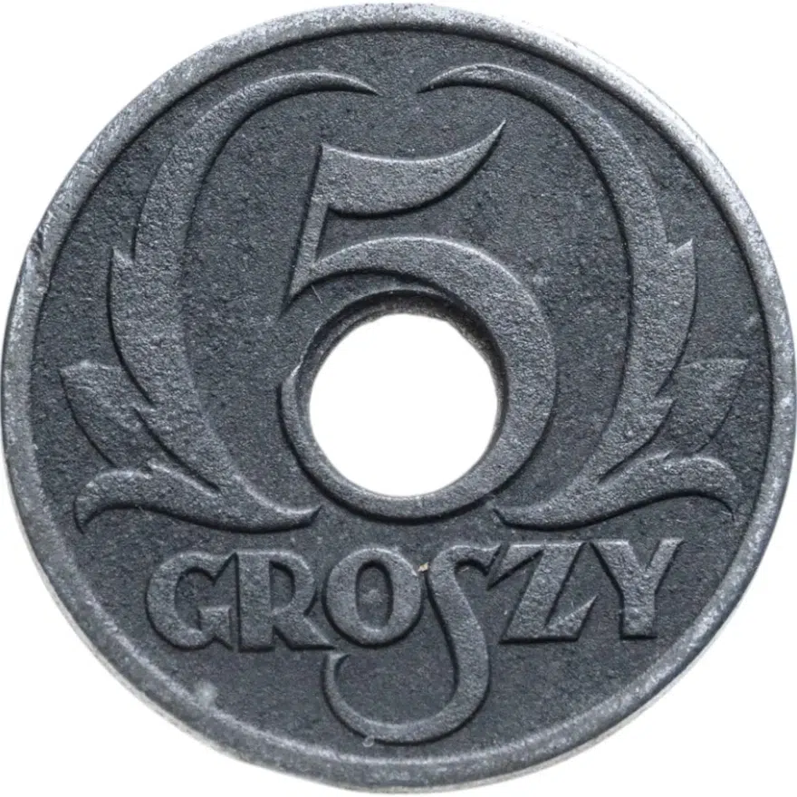Польша 5 грошей (groszy) 1939 цинк (оккупация), аверс