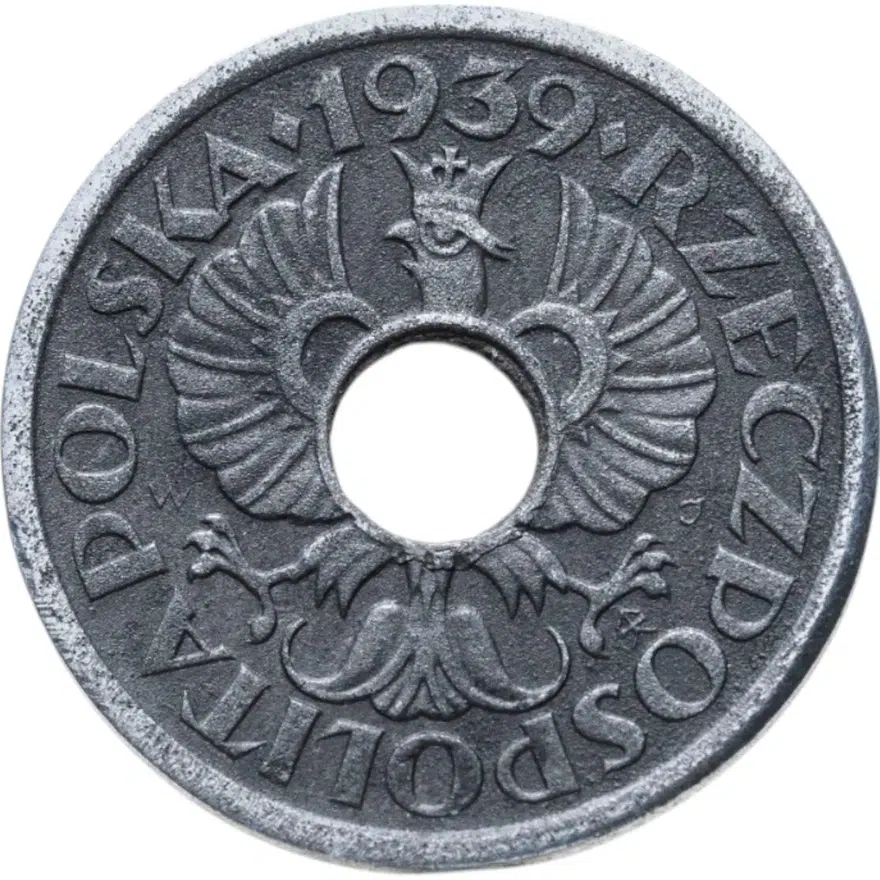 Польша 5 грошей (groszy) 1939 цинк (оккупация), реверс