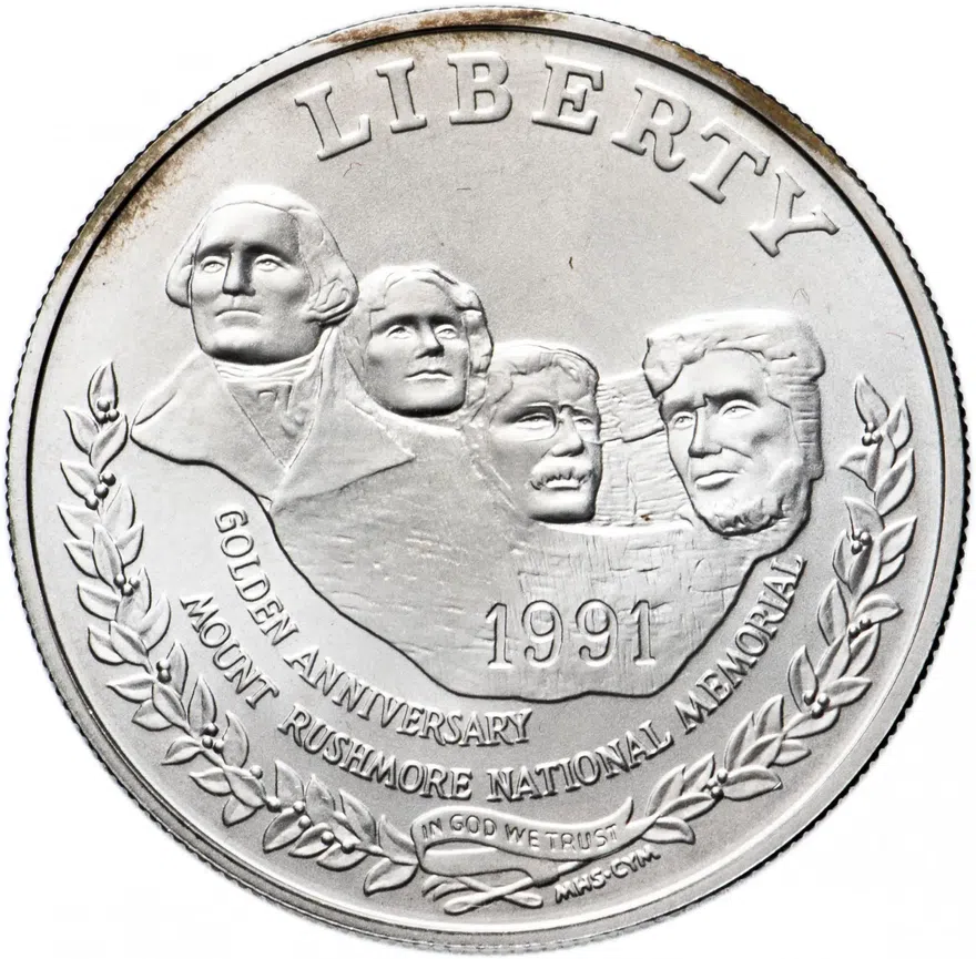США 1 доллар (dollar) 1991 P 50 лет Национальному мемориалу Рашмор, реверс