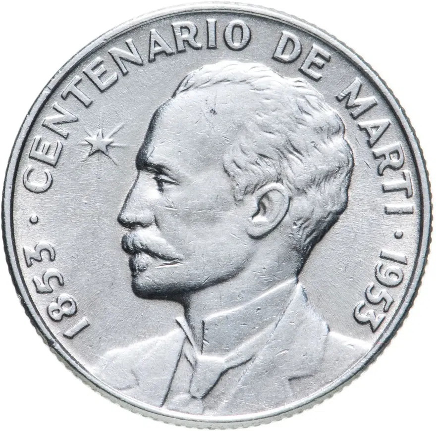 Куба 25 сентаво (centavos) 1953  100 лет со дня рождения Хосе Марти, аверс