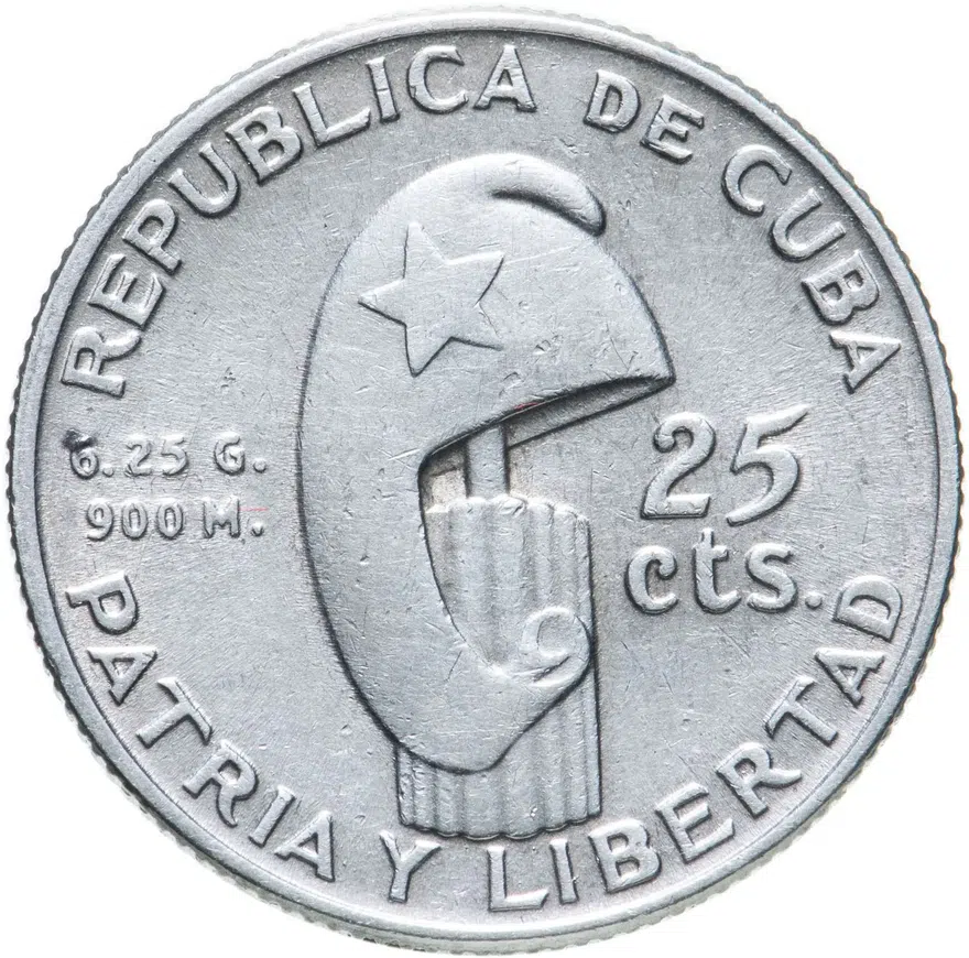 Куба 25 сентаво (centavos) 1953  100 лет со дня рождения Хосе Марти, реверс