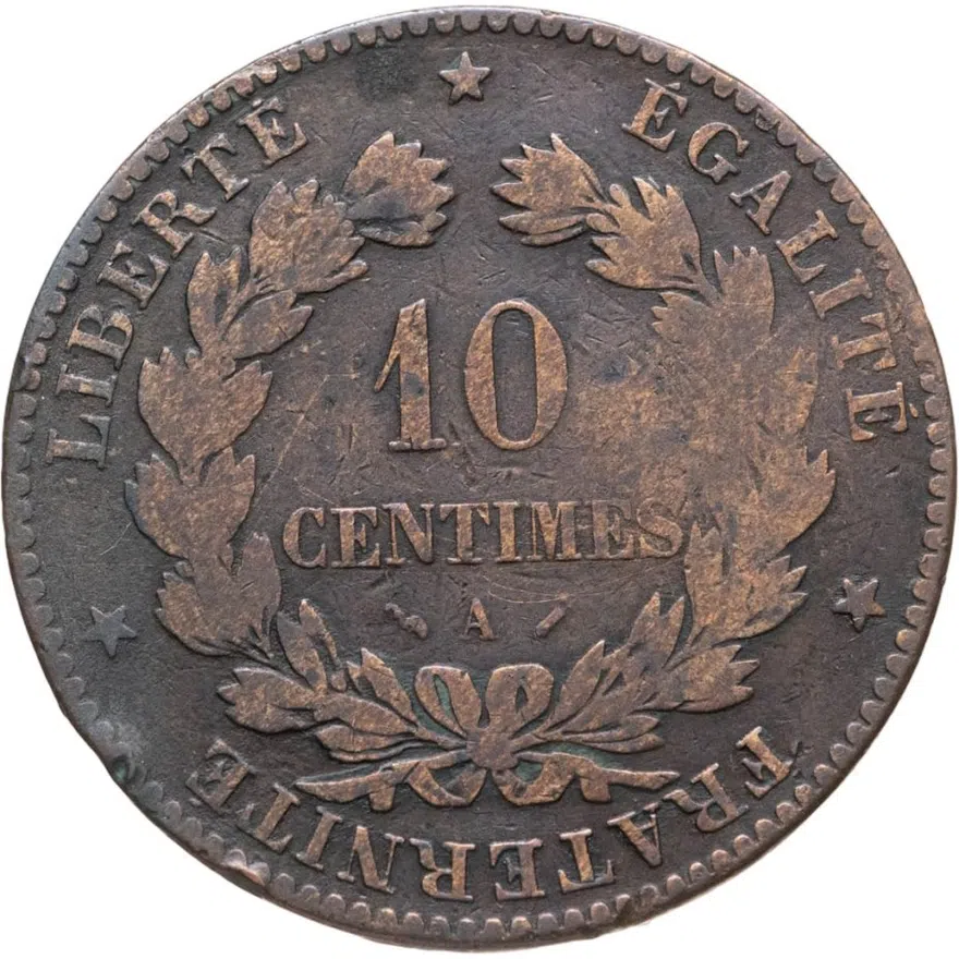 Франция 10 сантимов (centimes) 1881, аверс