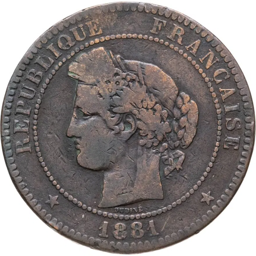 Франция 10 сантимов (centimes) 1881, реверс