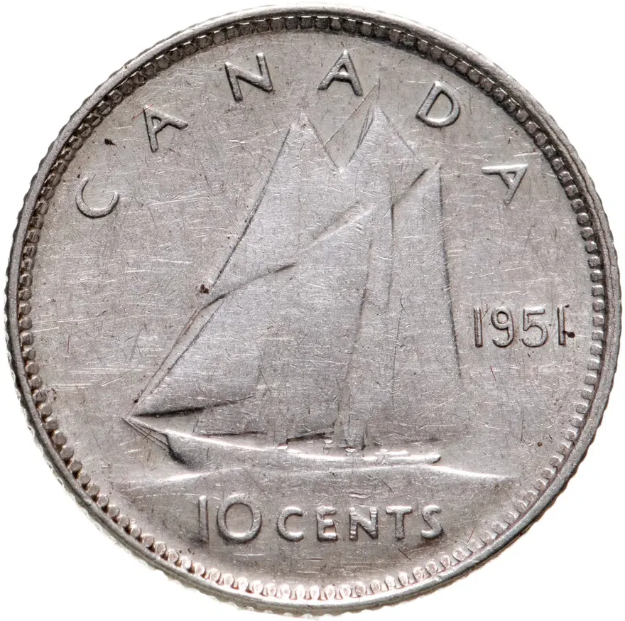 Канада 10 центов (cents) 1951, реверс