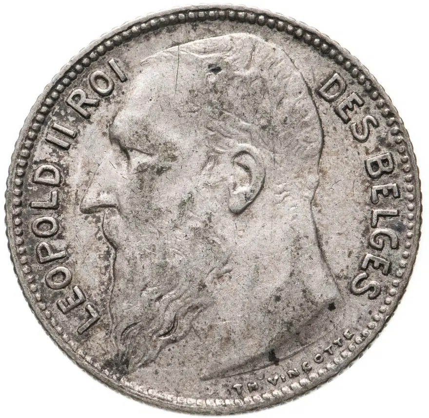 Бельгия 1 франк (franc) 1909   надпись на голландском - "DER BELGEN"
