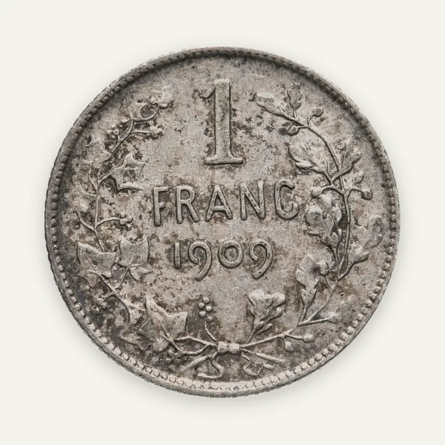 Бельгия 1 франк (franc) 1909   надпись на голландском - "DER BELGEN", реверс