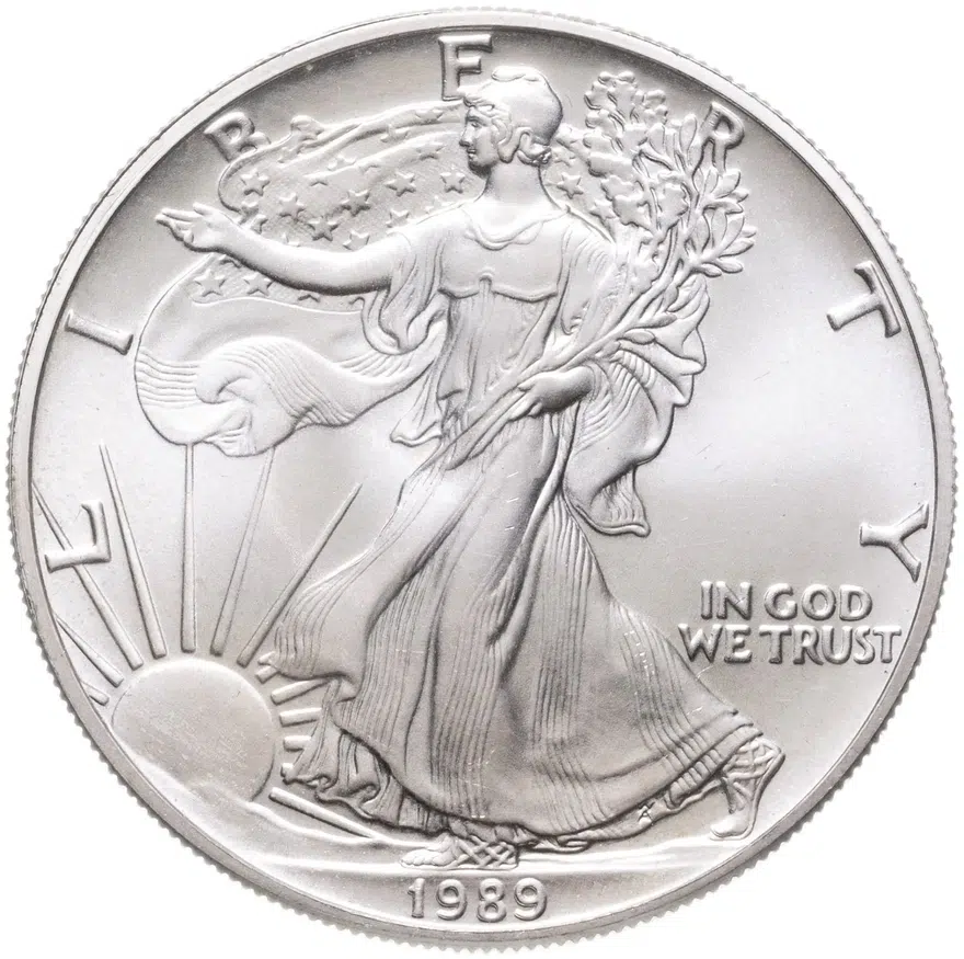 США 1 доллар (dollar) 1989   Американский серебряный орёл Без отметки монетного двора