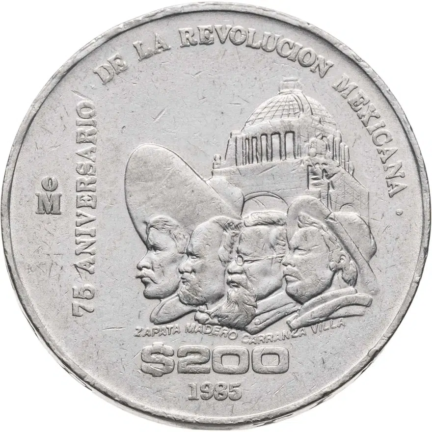 Мексика 200 песо (pesos) 1985  75 лет Революции, аверс