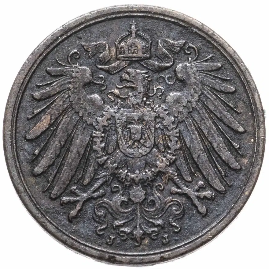 Германия 2 пфеннига (pfennig) 1911 J  знак монетного двора: "J" - Гамбург, реверс