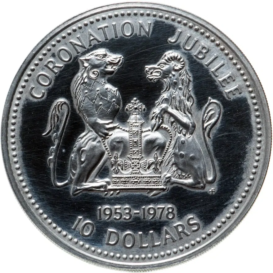 Острова Кука 10 долларов (dollars) 1978 "25 лет коронации Елизаветы II", аверс