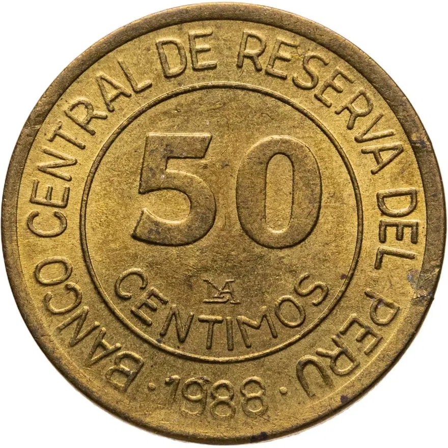 Перу 50 сентимо (centimos) 1988, аверс