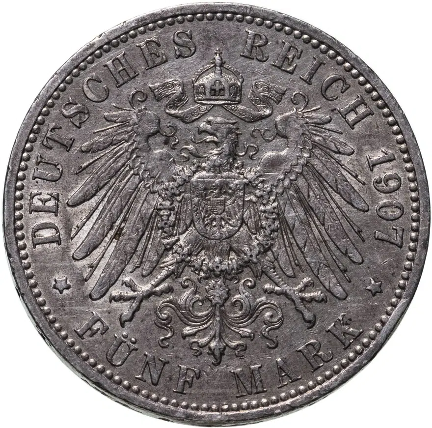 Германия (Империя) 5 марок (mark) 1907, реверс