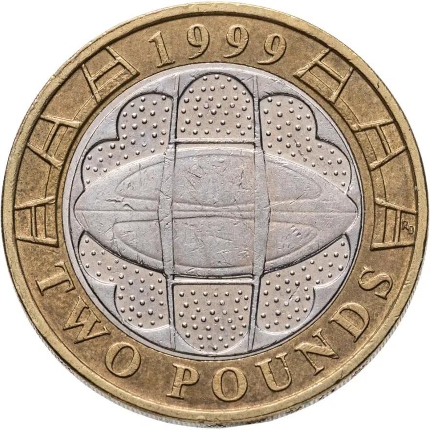 Великобритания 2 фунта (pounds) 1999 Чемпионат мира по регби