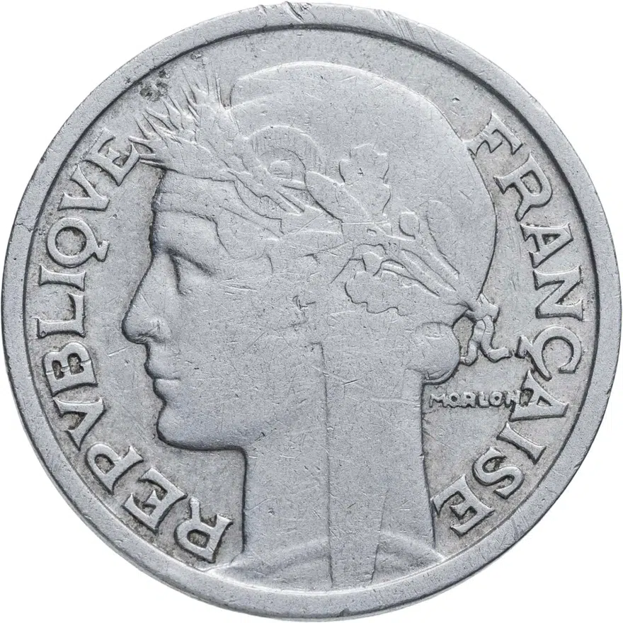 Франция 2 франка (francs) 1948 B  знак монетного двора: "B" - "Бомон-ле-Роже", аверс