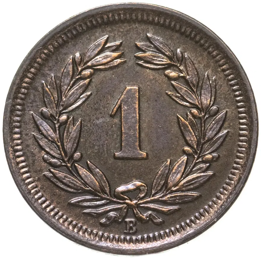 Швейцария 1 раппен (rappen) 1938, реверс