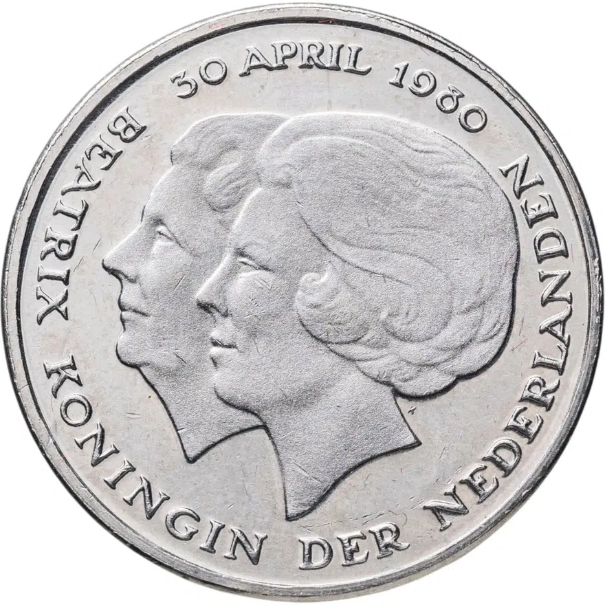 Нидерланды 1 гульден (gulden) 1980  Коронация королевы Беатрис, аверс