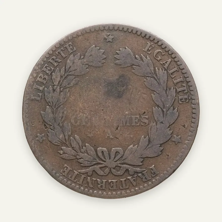 Франция 5 сантимов (centimes) 1875 A  знак монетного двора: "A" - Париж, аверс