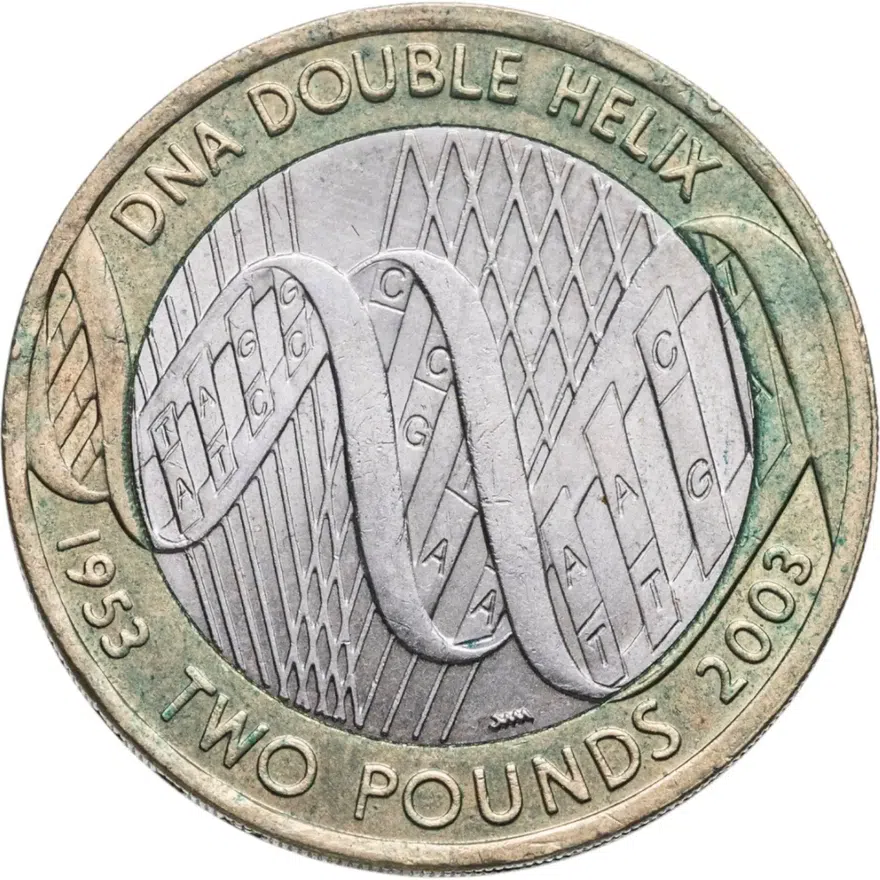 Великобритания 2 фунта (pounds) 2003 50 лет открытию структуры ДНК